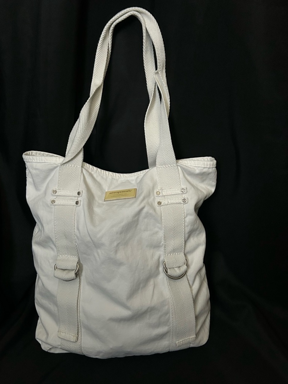 Aeropostale White Canvas Tote Bag with Strap Accents
